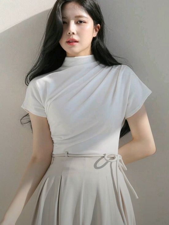 Dazy Tops - White Drape Mock Neck Top